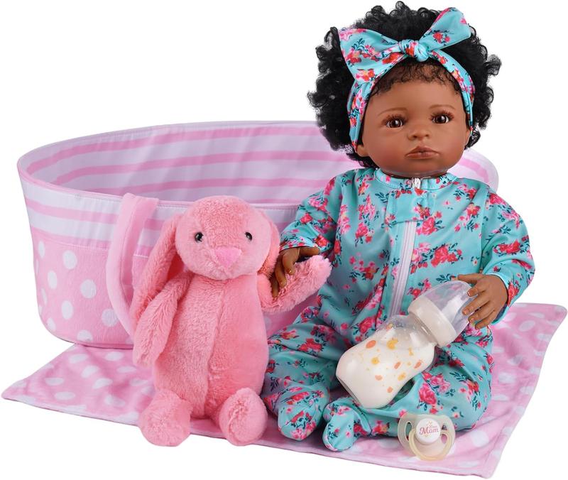 BABESIDE Lifelike Reborn Black Girl- 18-Inch Realistic Newborn Real Life Baby Dolls with Clothes and Toy Gift for Kids Age 3+ - Vanessa