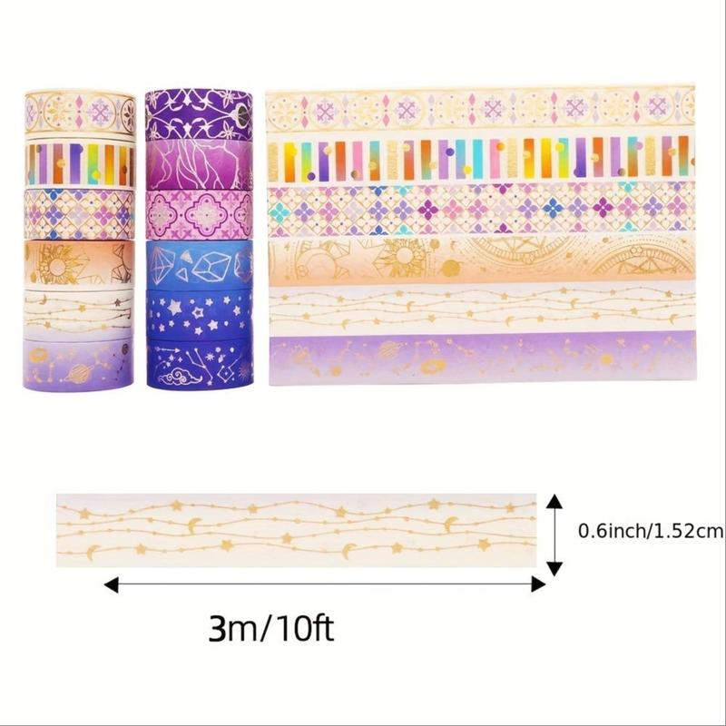 12pcs set Starry Sky Pattern Washi Tape, Decorative Adhesive Tape For Scrapbooking, Gift Wrapping, DIY Craft