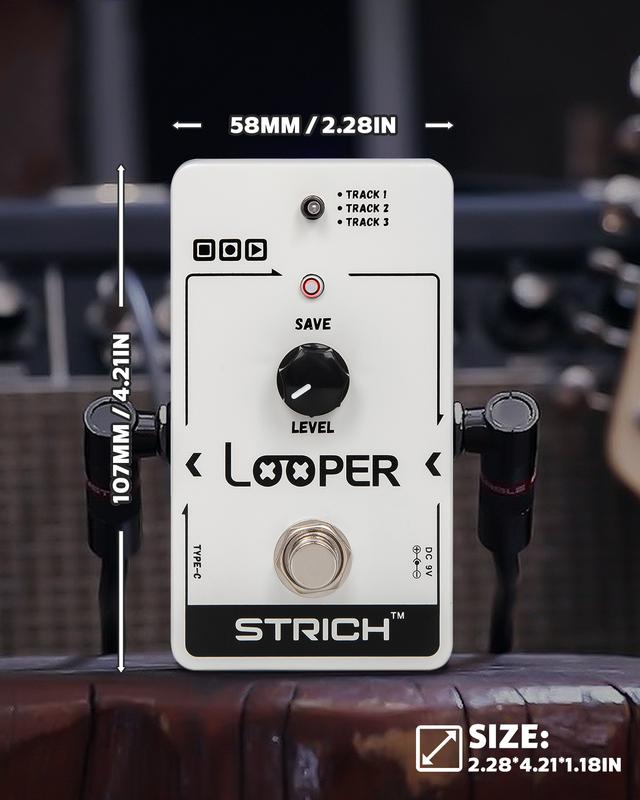 STRICH Looper Guitar Effect Pedal with 3 Slots For Saving Loop Tracks, USB for Audio Import Export, 90mins