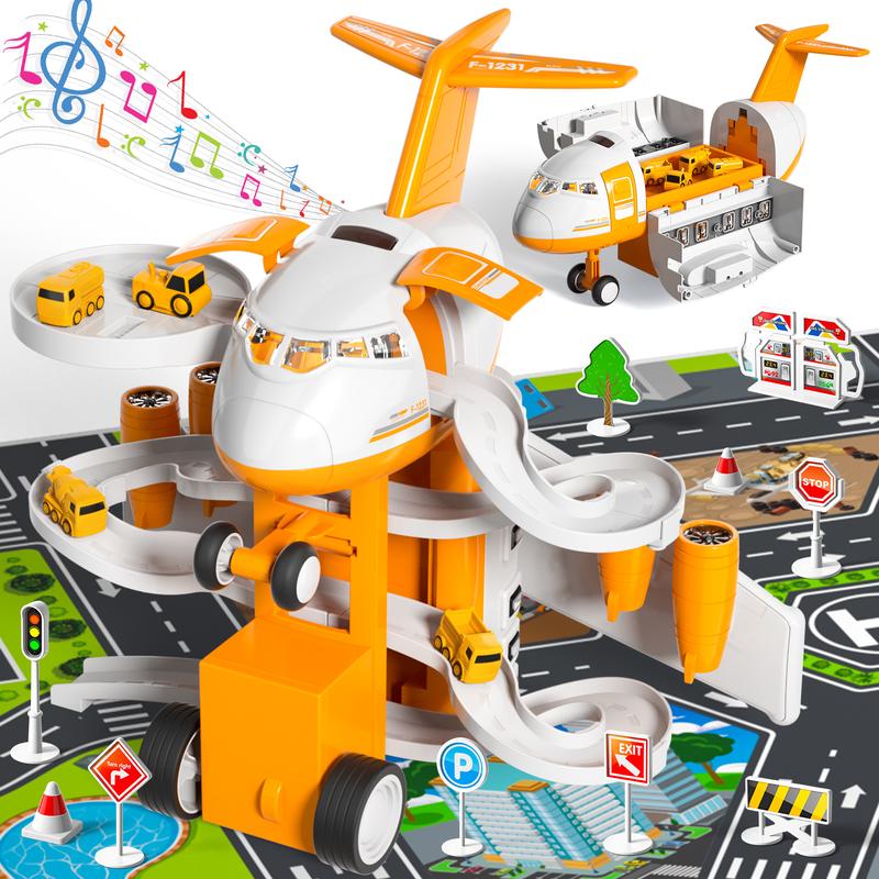 Flying Toys Multifuntional Airplane Toyset with Road Signs, Inertial Cars & Map