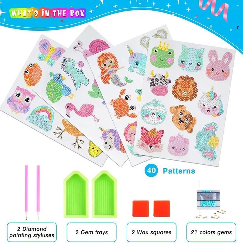 DIY Diamond Arts Colorful Painting Sticker Kit, 40pcs box Cartoon Animal Pattern Diamond Arts Colorful Painting Sticker, DIY Decorative Art Craft for Gift