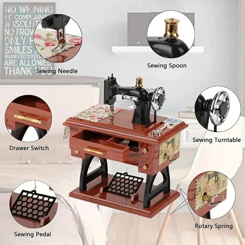 Mini Sewing Machine Design Music Box, 1 Count Clockwork Vintage Music Box Room Decor, Desktop Decorative Ornaments for Home Living Room Bedroom Office