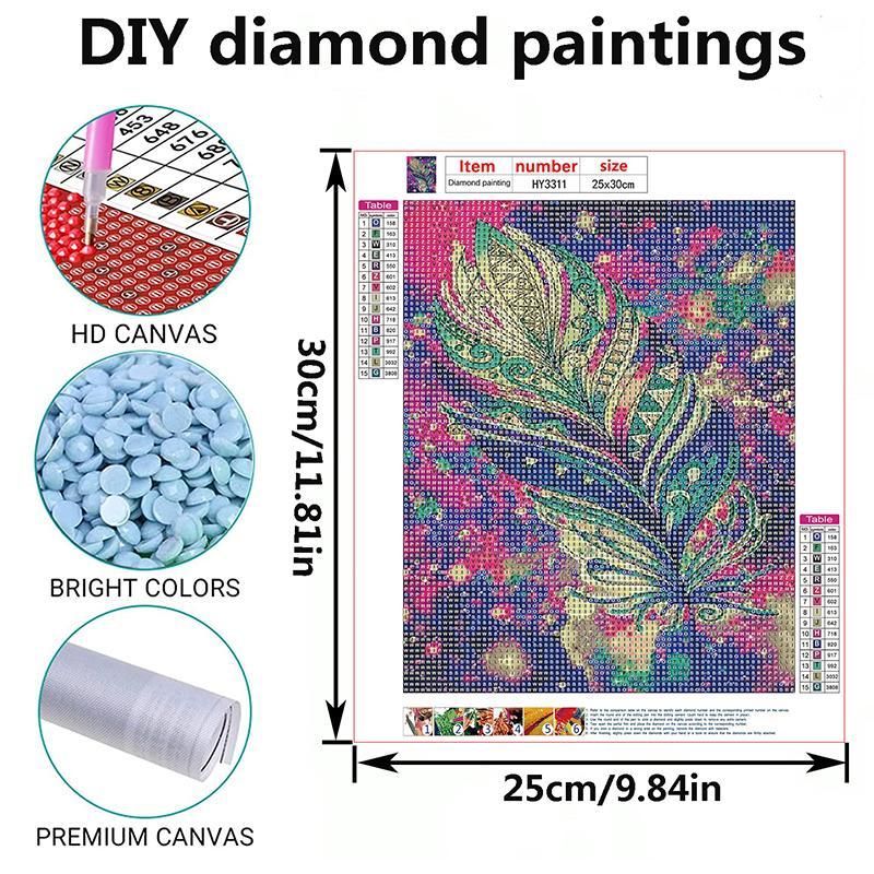 Colorful Feathers Pattern Diamond Painting Without Frame for Beginners, DIY 5D Diamond Paintings Kit for Home Wall Craft Decor