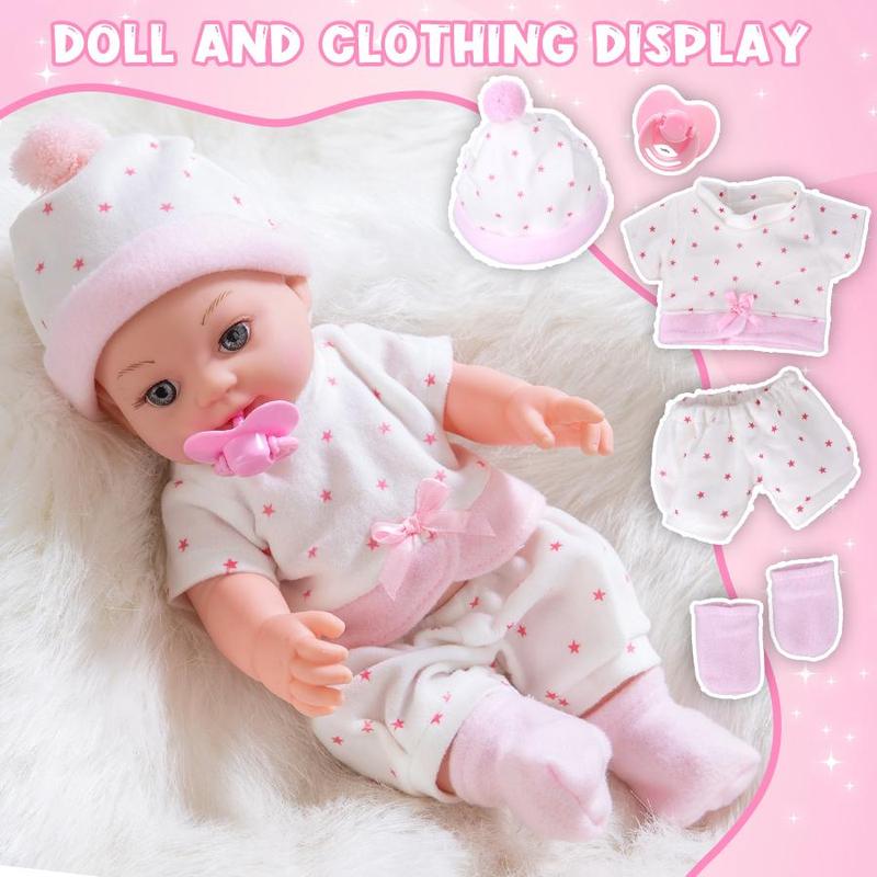 12 Inch Cute Doll & Accessories Set, 1 Set Adorable Doll with Clothes & Stocks & Pacifier & Hat, Creative Birthday Gifts