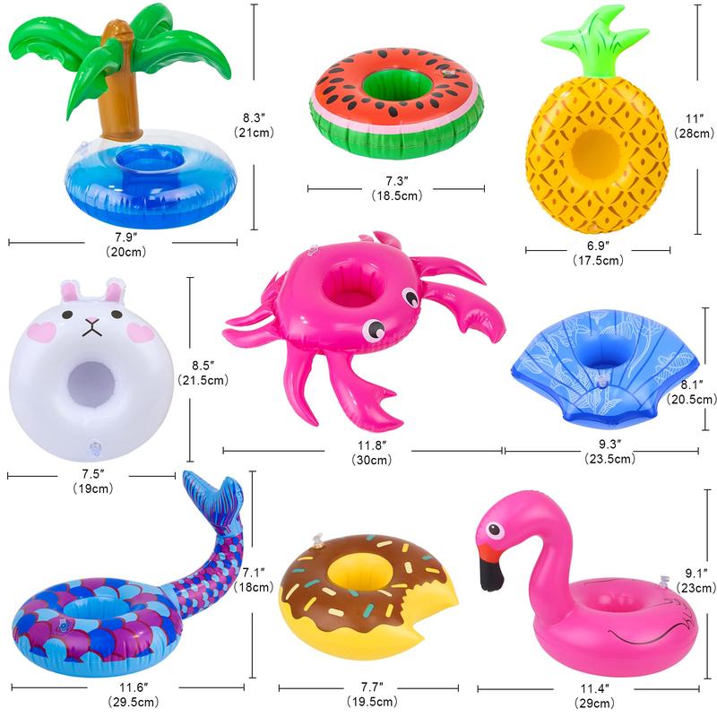 9 doll pool inflatable floats, including - flamingo, doughnut, pineapple, shells, crab, rabbit inflatable drink holder(No Doll）