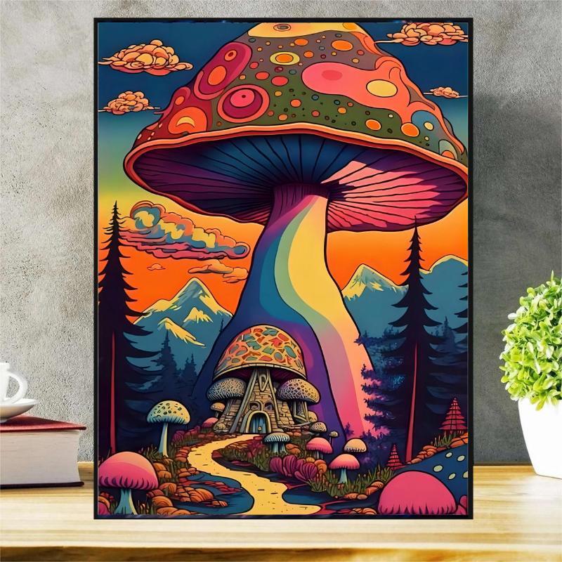 Mushroom Pattern DIY Artificial Diamond Painting Without Frame, Creative Wall Hanging Decoration Toy, Cartoon Housewarming Gift, Early Education Craft Project