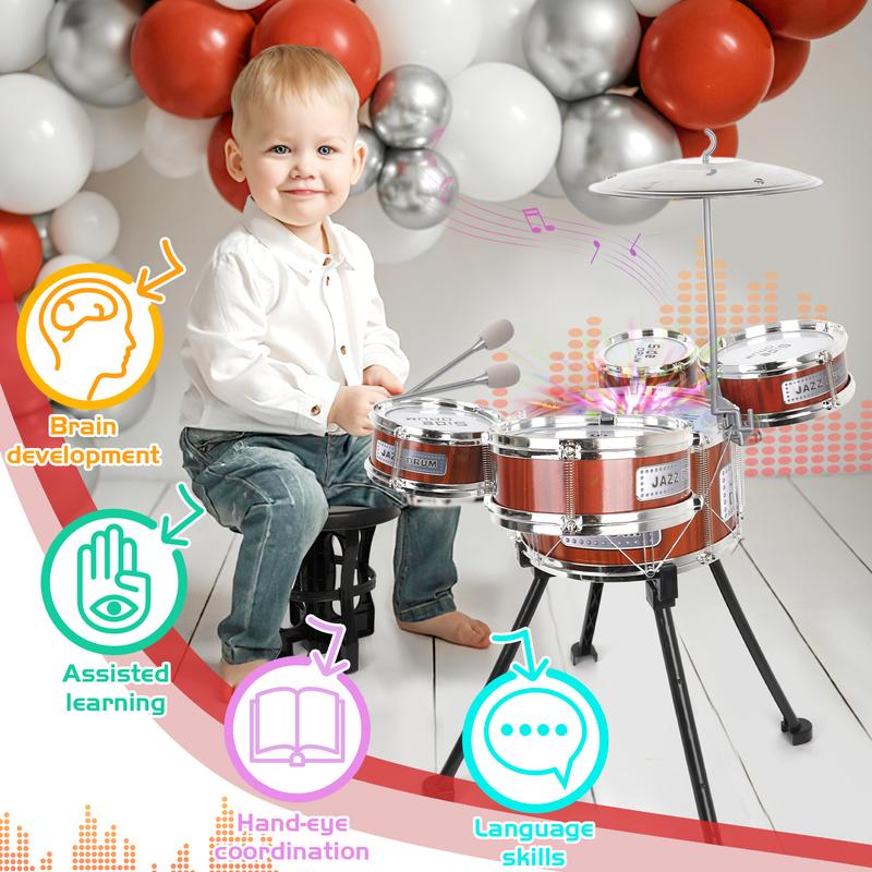 M SANMERSEN  Drum Set Jazz Drum Kit 8 Piece for Toddler Educational Percussion Musical Instruments Drum Toy Playset Xmas Gift for Boys Girls