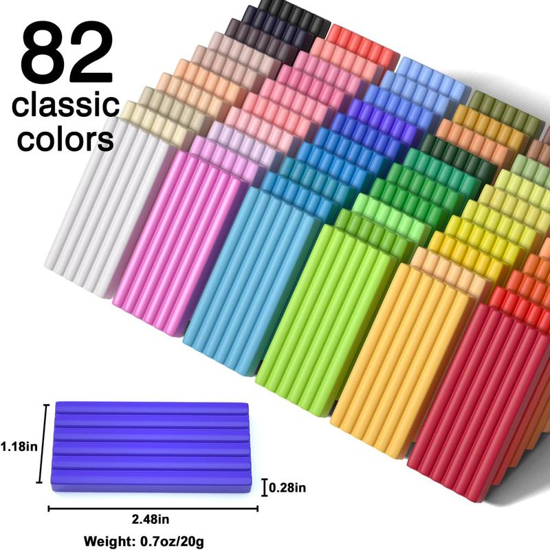 82 Colors Polymer Clay Kit with 19 Clay Tools, 16 Kinds of Accessories, , Non-Sticky, Ideal DIY  Craft Gift for  Adults