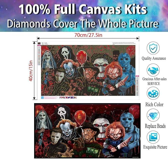 Halloween Diamond Painting Kits for Adults,5D Full Round Diamond Halloween Clown Diamond Art Kit, Large Dots Diamond Painting for Beginners, DIY Beads for Home Wall Decor, 27.5