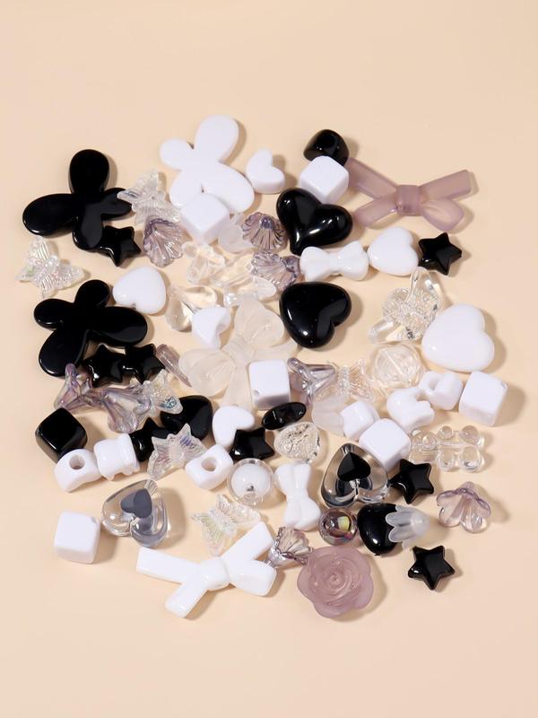 Random Style Mixed Color Bowknot & Flower & Heart Shaped Charms & Beads, 1 Set DIY Accessories for Bracelet & Necklace & Phone Chain, Cute Pendants for Jewelry Making