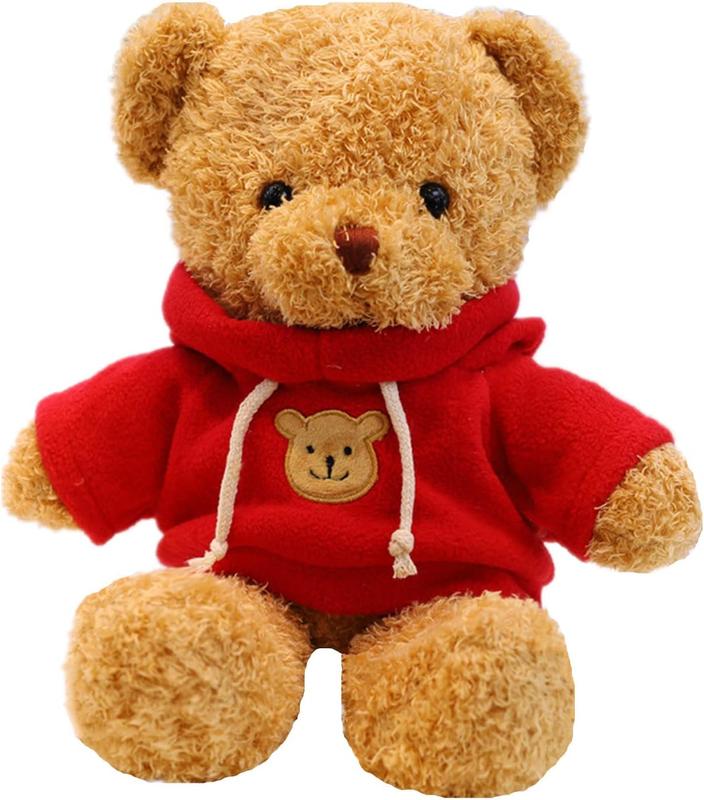 11.8 inches Teddy Bear Stuffed  Soft Plush Cute Teddy Bear with Hoodie Doll for Boys Girls (Red)