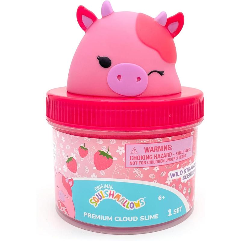 SQUISHMALLOWS Original Calynda The Cow Premium Scented Slime, 8 oz. Smooth Slime, Strawberry Scented, 3 Fun Slime Add Ins, Pre-Made Slime for Kids, Great 6 Year Old Toys, Super Soft Sludge Toy