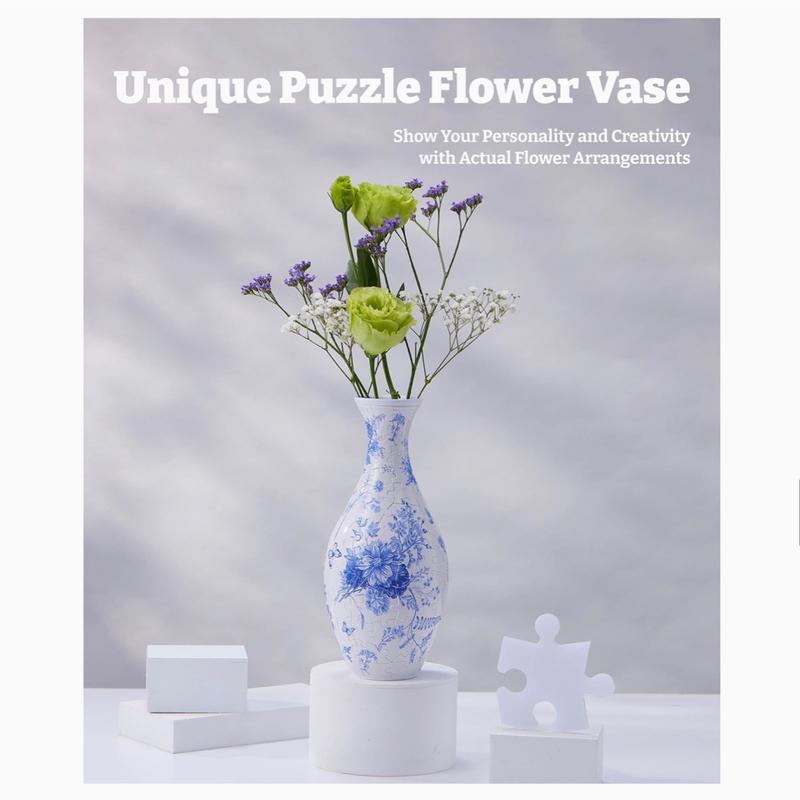 3D Puzzle Vase Unique Flower Vase Made by 160 Curved Plastic Puzzle Pieces House Warming Gift for Flower Arrangements and Home Decoration