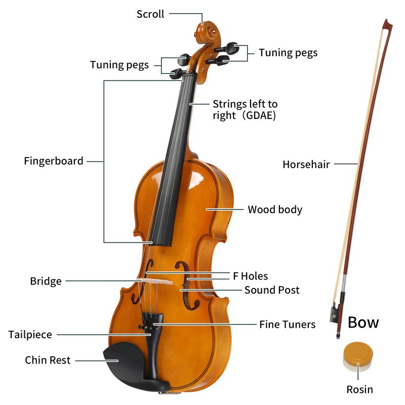 Full Size 4 4 Violin Set for Adults Beginners Students with Hard Case,Violin Bow,Shoulder Rest,Rosin,Extra Strings and Sordine