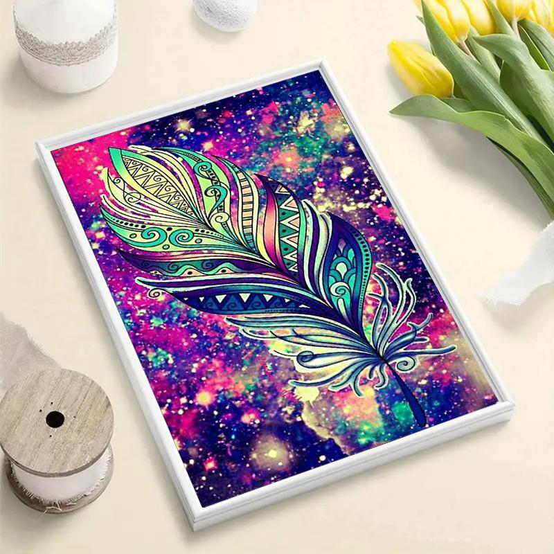 Colorful Feathers Pattern Diamond Painting Without Frame for Beginners, DIY 5D Diamond Paintings Kit for Home Wall Craft Decor