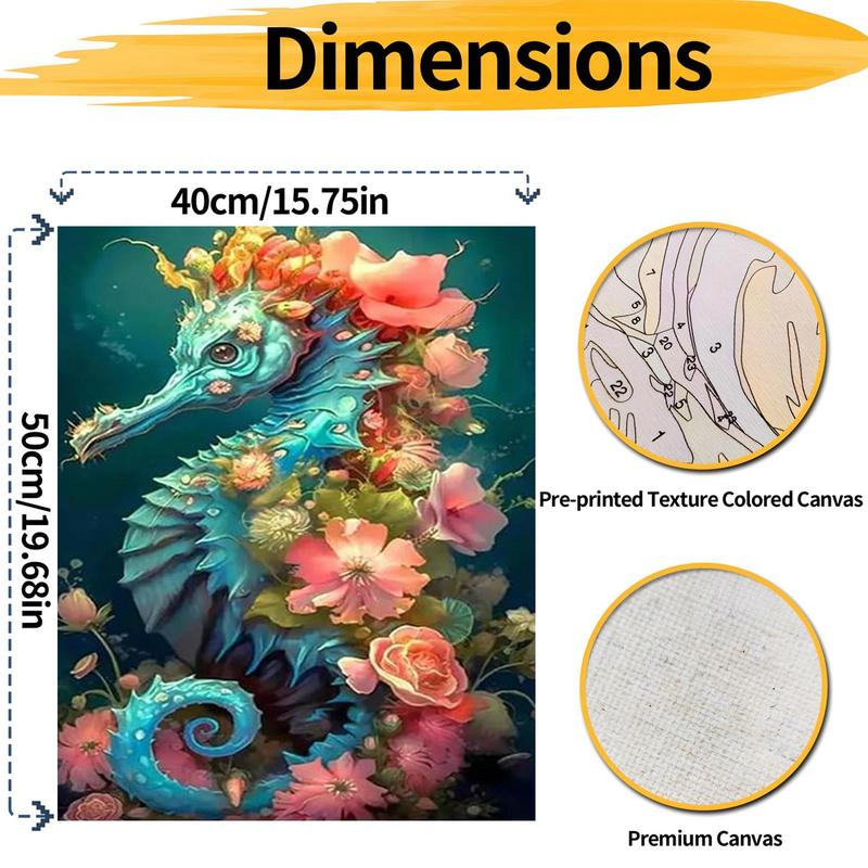 Seahorse and Flowers Pattern DIY Painting Kit without Frame, 1 Set DIY Painting Kit with Paint and Brush, Wall Art Decoration for Home Living Room Bedroom