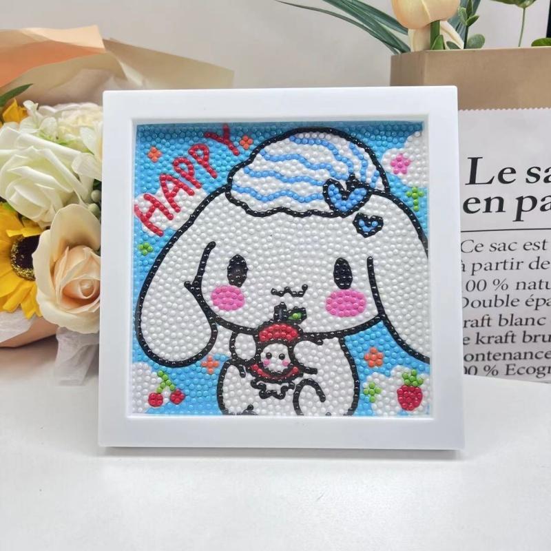 Sanrio Cartoon Rabbit Pattern DIY Diamond Art Painting Kit with Frame, 5D Diamond Art Painting Kit, DIY Wall Art Decor for Home, Living Room, Bedroom