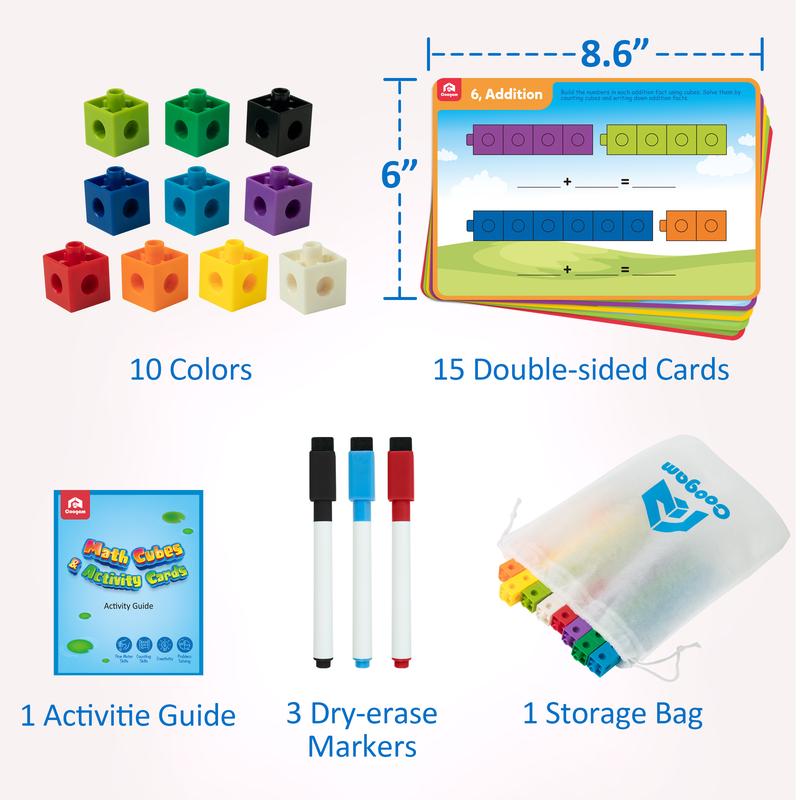 Coogam Math Cubes, Manipulatives Number Counting Blocks with Activity Cards for Preschool Kids