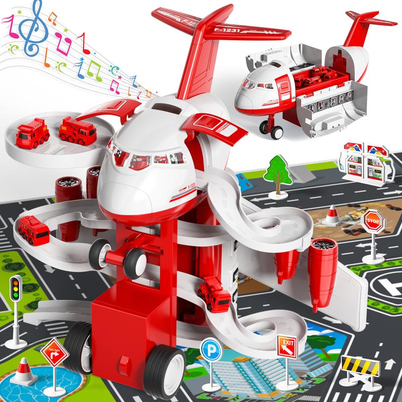 Flying Toys Multifuntional Airplane Toyset with Road Signs, Inertial Cars & Map