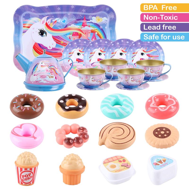 Unicorn Tea Party Pretend Play Set 27 counts For Princess Kitchen Pretend Play Sets Learning Educational Toy Birthday  Christmas Gifts