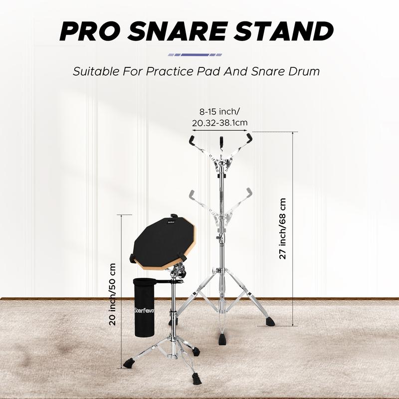 Starfavor Drum Practice Pad Beginner's Kit, 12-Inch Double-Sided Silent Pad with Stand, Drum Sticks, Drum Stick Holder, Carrying Bag