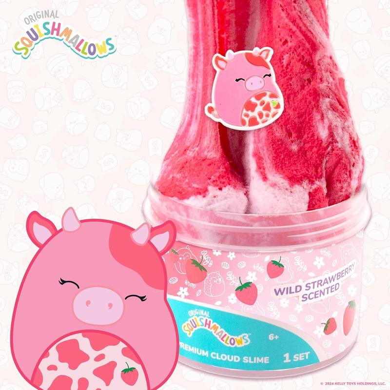 SQUISHMALLOWS Original Calynda The Cow Premium Scented Slime, 8 oz. Smooth Slime, Strawberry Scented, 3 Fun Slime Add Ins, Pre-Made Slime for Kids, Great 6 Year Old Toys, Super Soft Sludge Toy