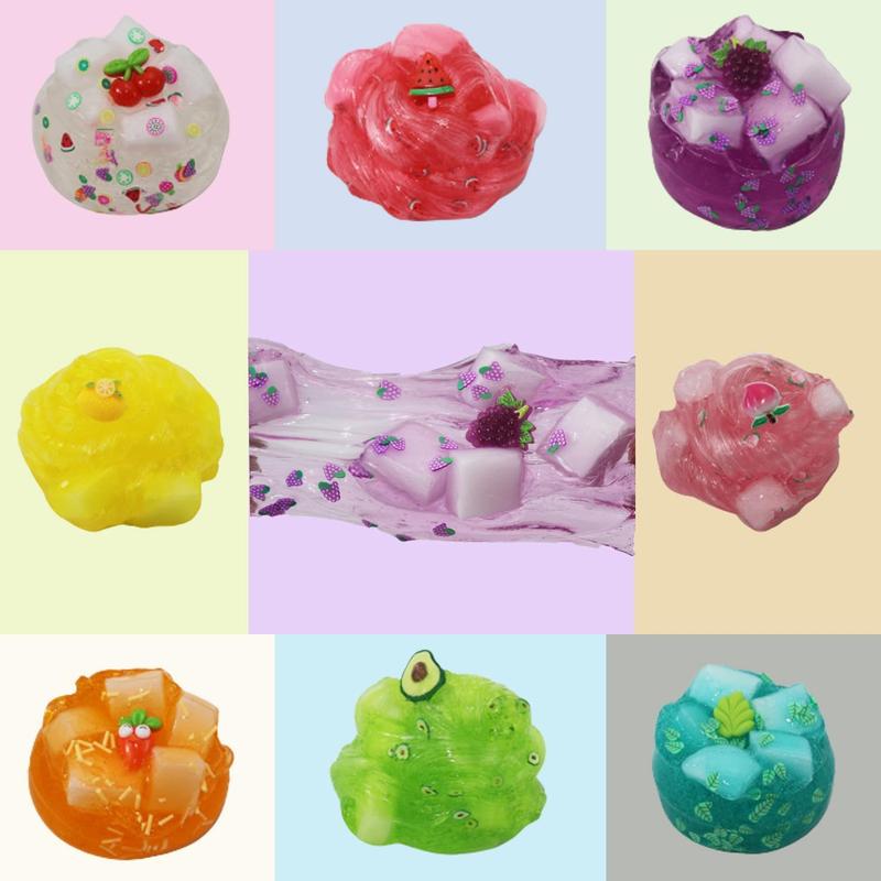 Jelly Cube Crunchy Crystal Slime Kit-11 Pack,Super Soft and Non-Sticky, Fruit Themed Party Toy to Slime,Rich Colors Stress Relief Toy for Girls and Boys