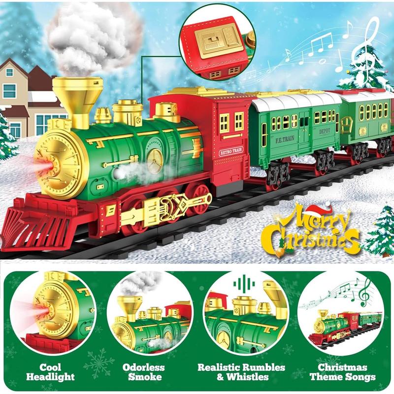 Electric Train Set with Smoke and Light for Toddlers Age 3 4 5 Year Old: Christmas Train Sets for Around The Tree with Adjustable Sound and Music Christmas Birthday Gift for Kids Age 6 7 8+