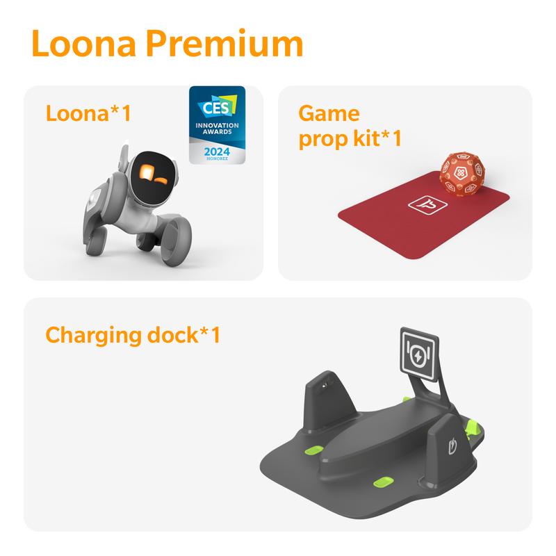 Loona Robot Premium Bundle (Charging Dock Included); Companion PETBOT Integrated with GPT-4o; Educational Toy; Top Boys and Girls Gifts for 2024; Nonstop Games; Smart Interaction; Voice Command; Face Recognition; Flawless Navigation; Graphic Programming