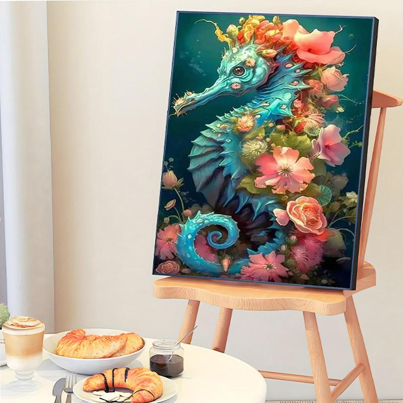 Seahorse and Flowers Pattern DIY Painting Kit without Frame, 1 Set DIY Painting Kit with Paint and Brush, Wall Art Decoration for Home Living Room Bedroom