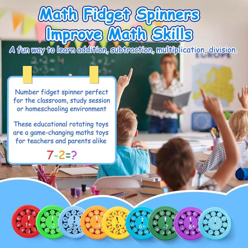 Math Fidget Spinners, 9pcs Math Fidget Toy Math Spinners, Math Fidget Toy Multiplication, Math Learning & Education Toys Game, Fidget Spinner Toy for Kids Perfect Classroom Prize(Non-3D Printing)