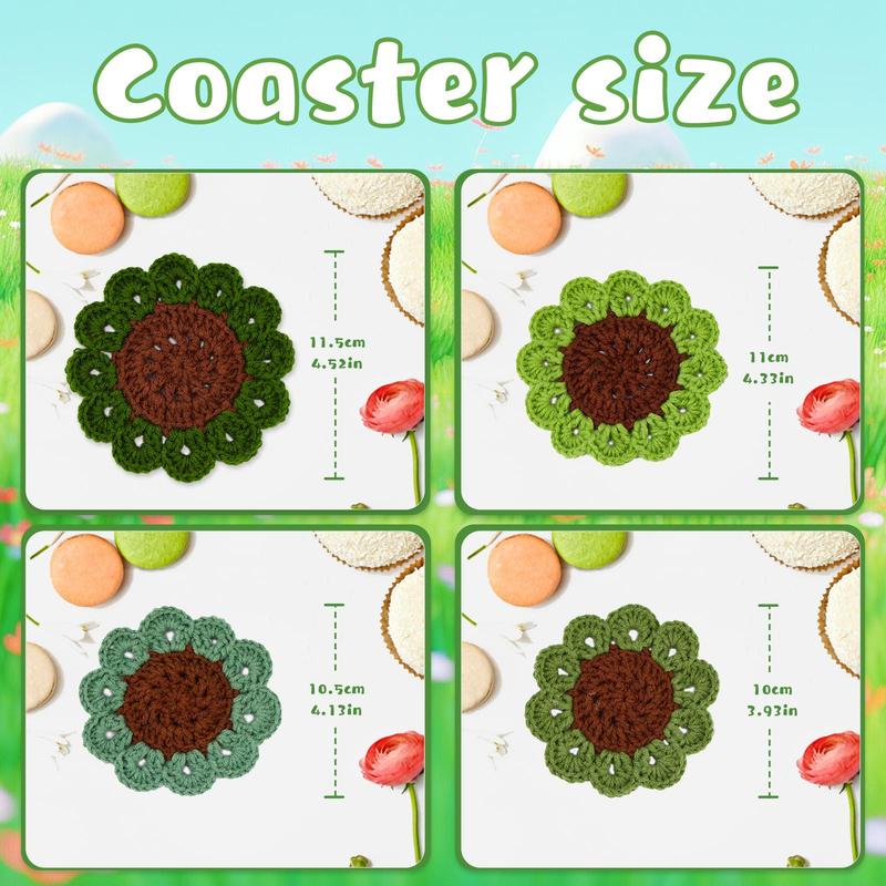 Crochet Kit for Beginners, 1 Set Cute Plant Coaster Crochet Kit with Random Color Accessories, DIY Knitting Supplies for Home Office Dormitory Decor