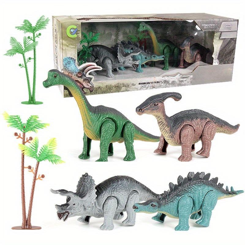 The Boy Received a Set of Dinosaur Toy Gifts, Including a Wind-up Mechanical Animal Toy with Automatic Walking. This Is a Birthday Gift for Children. Christmas, Halloween Gift