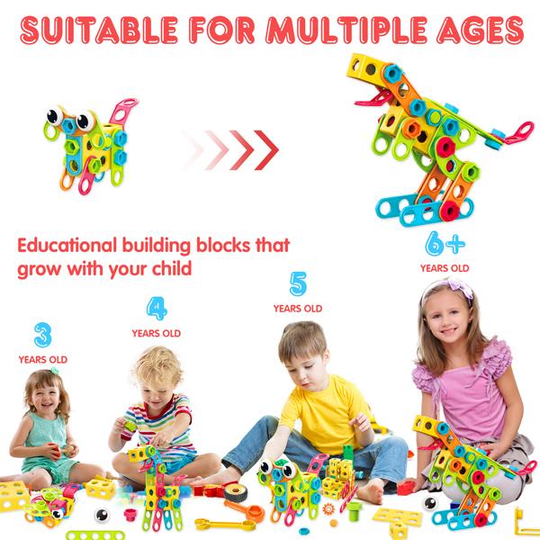 AFUNX 195 PCS Educational STEM Toys for Boys and Girls, Construction Building Blocks Toy Sets for Kids Creative Activities Games with Storage Box building  kits construction toy