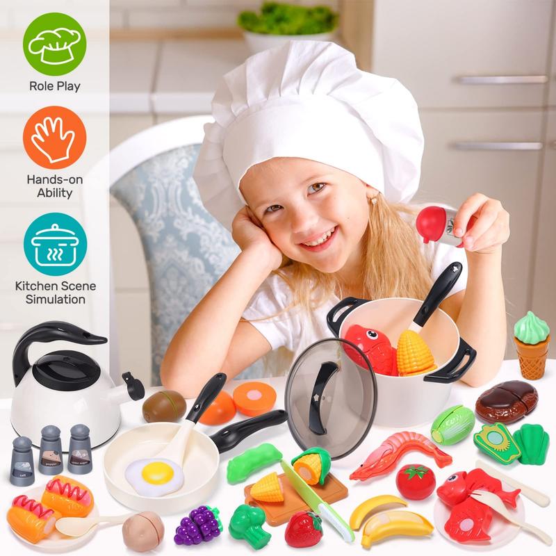 Play Kitchen Accessories Toy, Play Food Sets for Kids Kitchen, Kids Kitchen Set for Kids with Play Pots, Pans, Kids Kitchen Playset, Play Kitchen Toys for Girls Boys