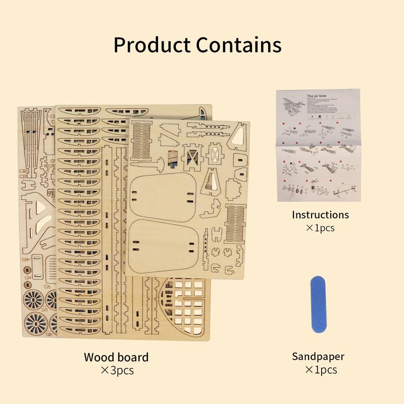 3D Wooden Puzzle Wood DIY Craft  Bi-Plane Model kits Handmade Gifts