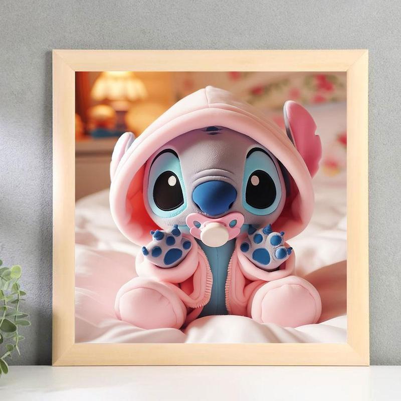 5D DIY Lilo Stitch Pattern Diamond Arts Colorful Painting Kit without Frame, Full Round Diamond Mosaic Canvas Artificial Craft, Room Wall Decoration