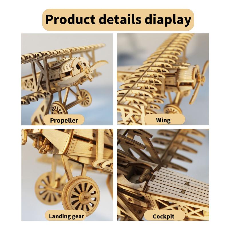 3D Wooden Puzzle Wood DIY Craft  Bi-Plane Model kits Handmade Gifts