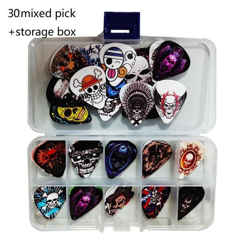 Guitar Pick Set with Storage Box, 30pcs Halloween Guitar Accessories for Beginner, Punk Skull Pattern Guitar Pick for Bass Guitar, Electric Guitar