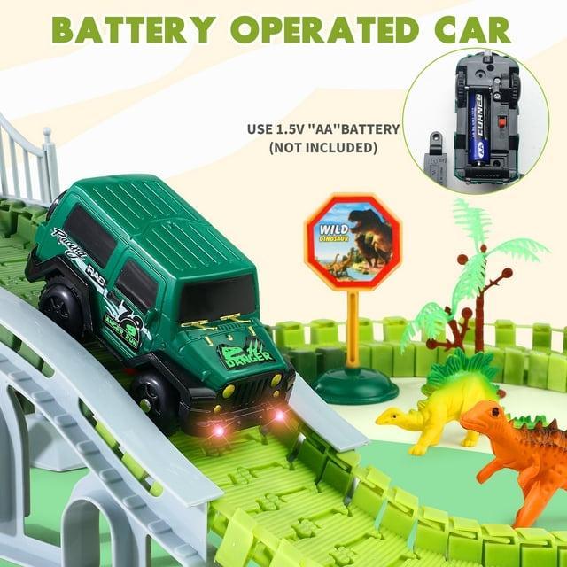 215 PCS Dinosaur Track Race Car Toy for Kids [Glow-in-the-Dark] Dino Playsets Xmas Gifts