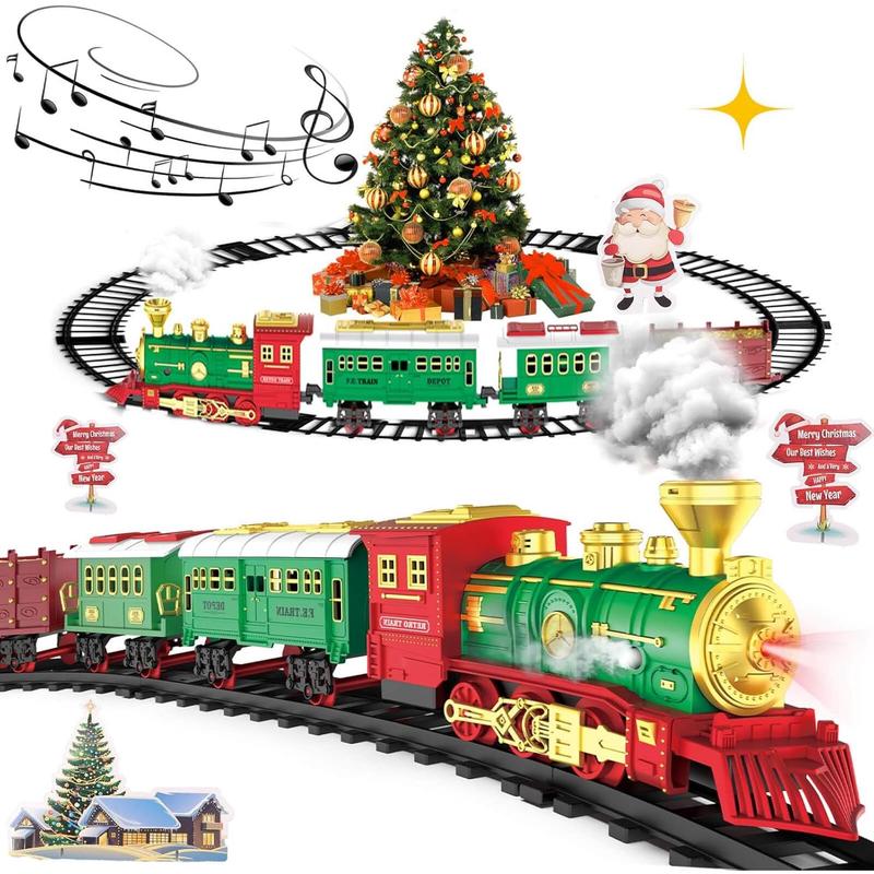 Electric Train Set with Smoke and Light for Toddlers Age 3 4 5 Year Old: Christmas Train Sets for Around The Tree with Adjustable Sound and Music Christmas Birthday Gift for Kids Age 6 7 8+