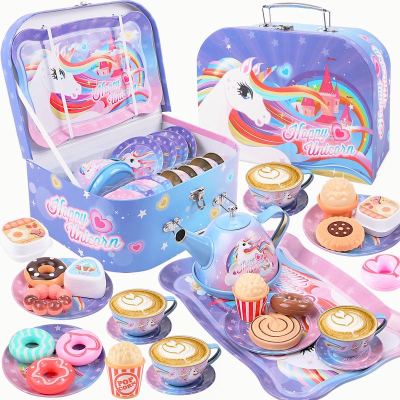 Unicorn Tea Party Pretend Play Set 27 counts For Princess Kitchen Pretend Play Sets Learning Educational Toy Birthday  Christmas Gifts