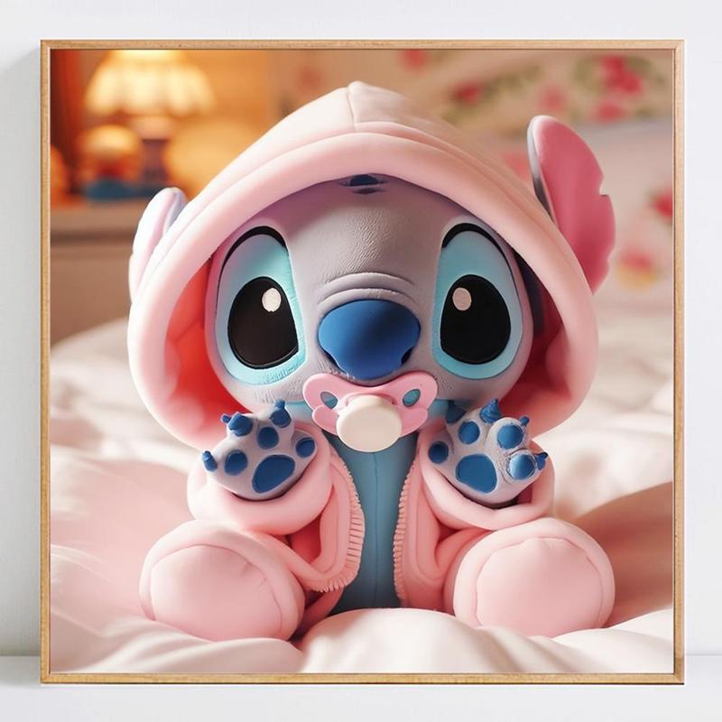 5D DIY Lilo Stitch Pattern Diamond Arts Colorful Painting Kit without Frame, Full Round Diamond Mosaic Canvas Artificial Craft, Room Wall Decoration