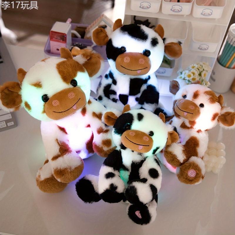 LED Plush Cow Lighting Up Stuffed Animal Diary Cattle Floppy Night Lights Glow In The Dark Birthday Festival For Kids Toddler Girls Christmas, Halloween Gift