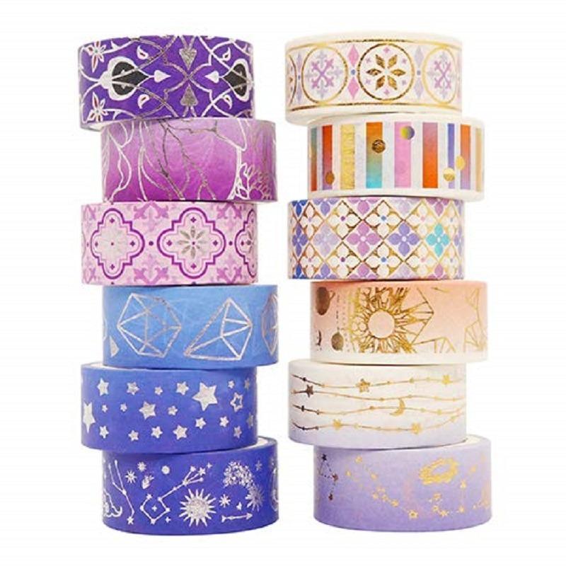 12pcs set Starry Sky Pattern Washi Tape, Decorative Adhesive Tape For Scrapbooking, Gift Wrapping, DIY Craft