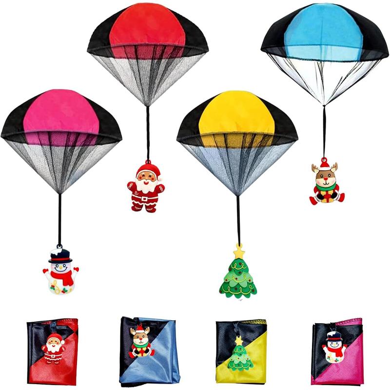 Parachute Toys, 4Pcs Christmas Parachute Toys for Kids Girls Boys, Stocking Stuffers for Kids, Hand Throw Flying Toys for Christmas Party Favors Xmas Gifts Goody Bag Filler