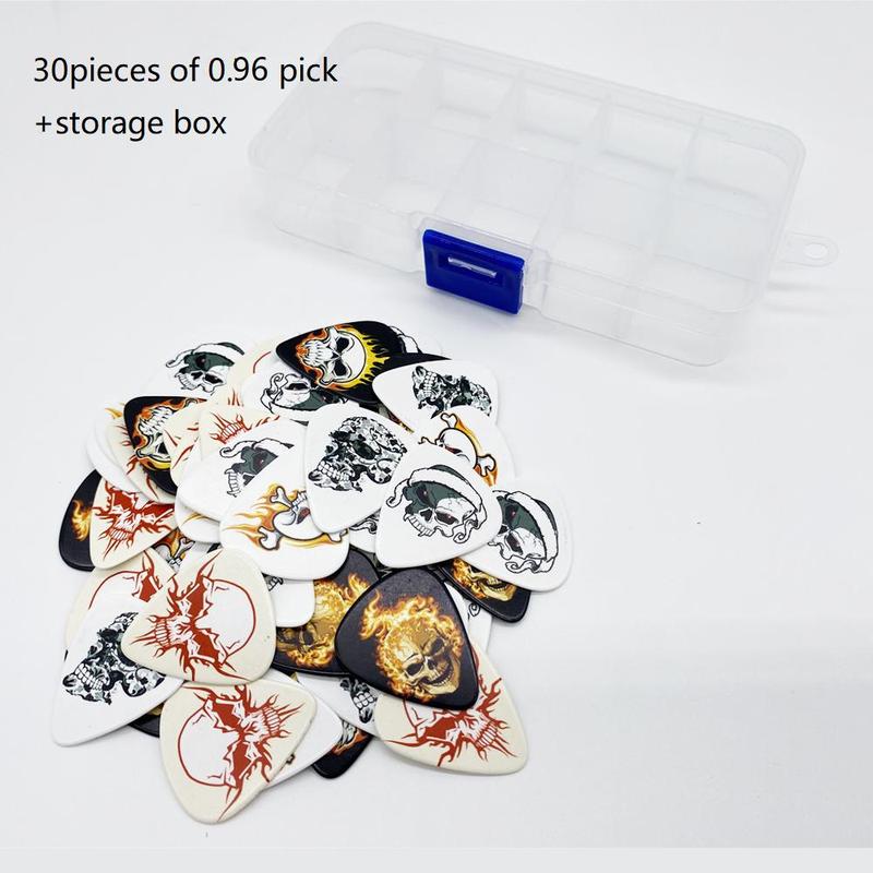 Guitar Pick Set with Storage Box, 30pcs Halloween Guitar Accessories for Beginner, Punk Skull Pattern Guitar Pick for Bass Guitar, Electric Guitar