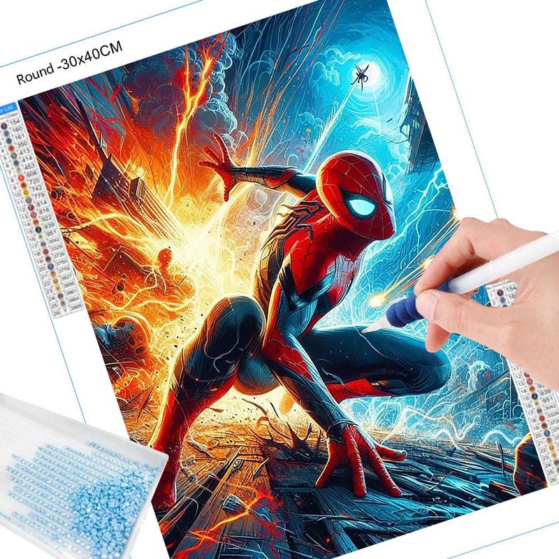 Spider-Man and Explosive Fire Pattern DIY Diamond Arts Colorful Painting Kit without Frame, DIY 5D Diamond Arts Colorful Painting for Bedroom Home Wall Decor