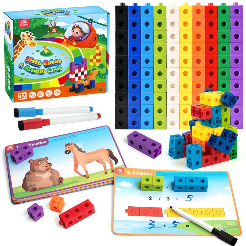 Coogam Math Cubes, Manipulatives Number Counting Blocks with Activity Cards for Preschool Kids