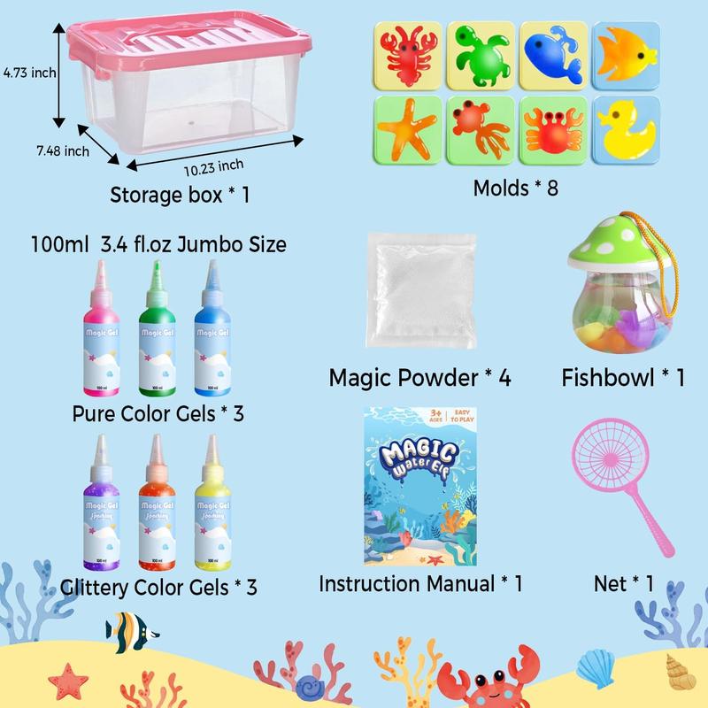 Christmas gift Magic Water Elf Toy Kit - Aqua Elf Water Gel Kit - 100ml Large Capacity Water Fairy Kits with 8 Marine Animals Molds, Christmas Gifts for Kids Birthday Gifts Party Favors (6 Colors)